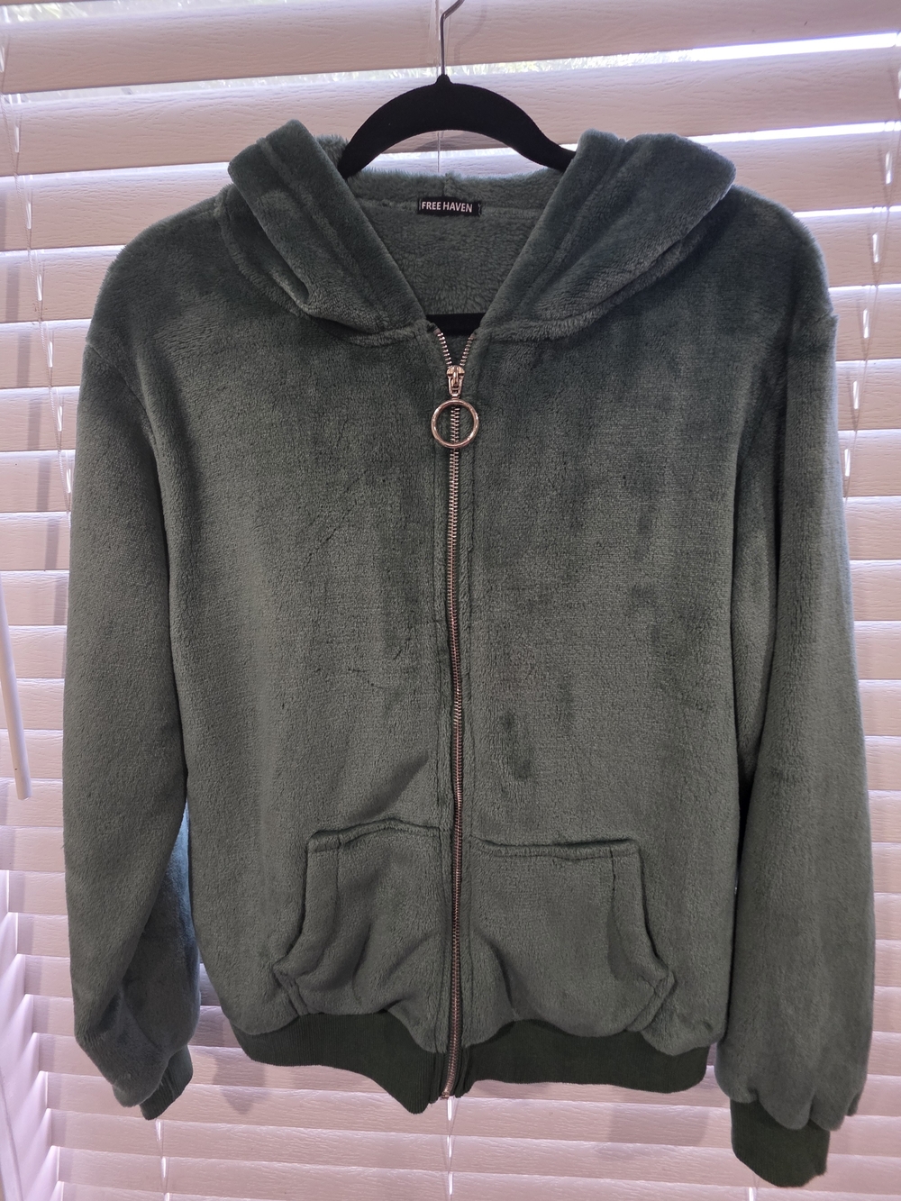Plush Hooded Jacket — Olive Green Teddy Coat